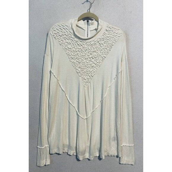 Anthropologie Tops - POL Anthropologie Top Womens Medium White Ribbed Tunic Back Zipper Mock Neck